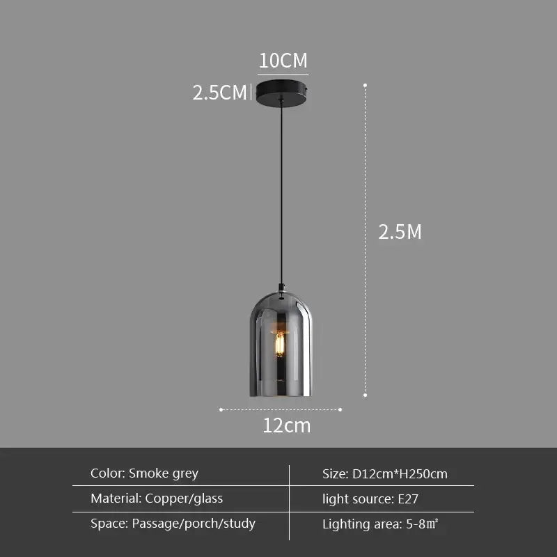 Amber glass pendant light by Decorbites with smoked grey shade, black canopy, E27 bulb on Tampa Home & Garden Store