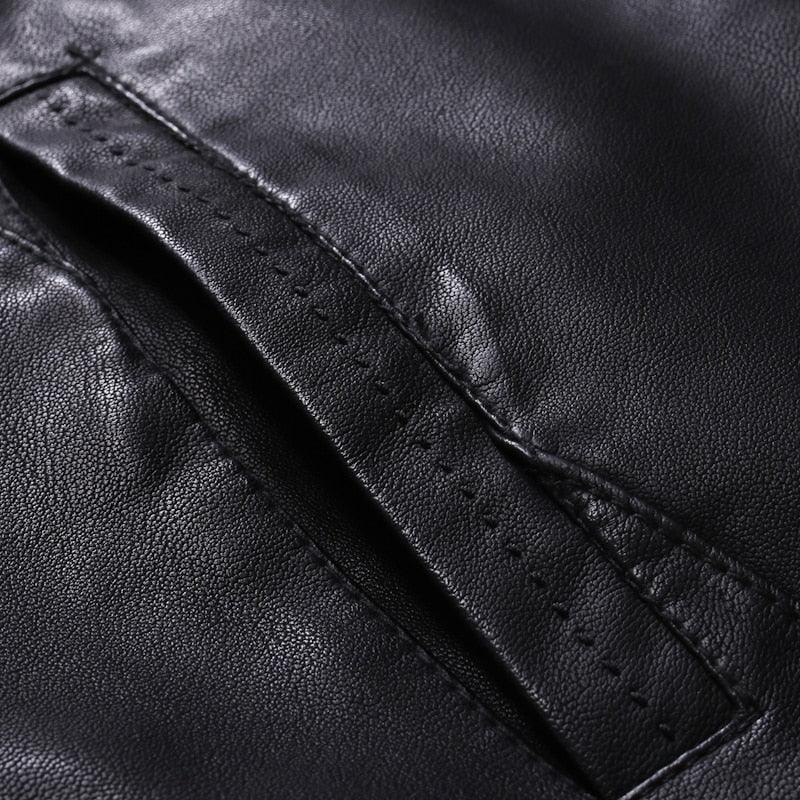 Stevvex black PU leather bomber jacket close-up strap detail on Tampa Home & Garden Store