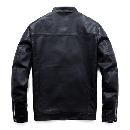 Stevvex men's black PU leather bomber jacket back view with zip cuffs on Tampa Home & Garden Store