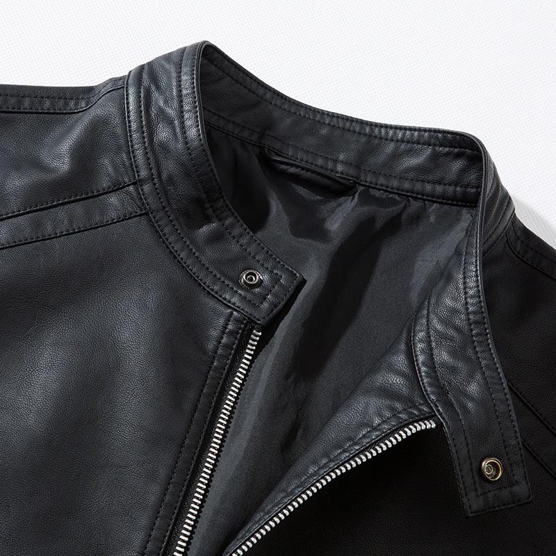 Stevvex men's faux leather bomber jacket black PU leather stand collar with silver zipper on Tampa Home & Garden Store