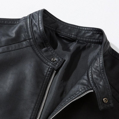 Stevvex men's faux leather bomber jacket black PU leather stand collar with silver zipper on Tampa Home & Garden Store