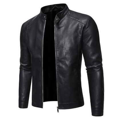 Stevvex men's faux leather bomber jacket black PU leather slim fit with zip stand collar on Tampa Home & Garden Store