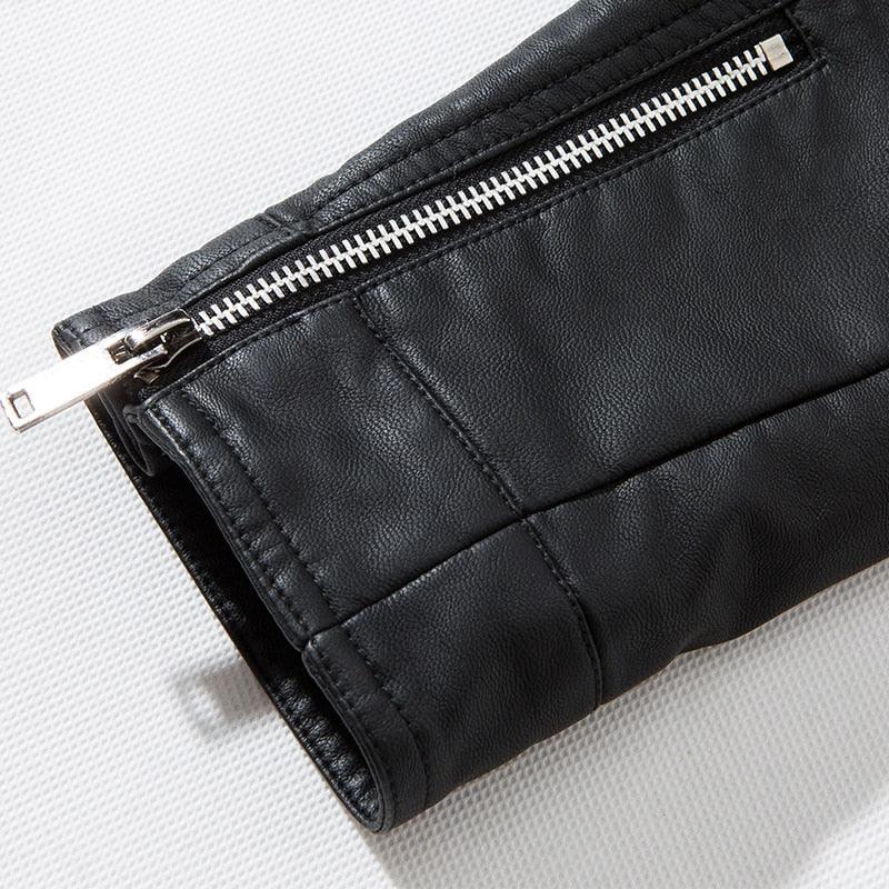 Stevvex black PU leather bomber jacket with silver zipper detail on Tampa Home & Garden Store
