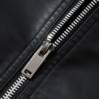 Stevvex men's black faux leather bomber jacket zipper detail close-up on Tampa Home & Garden Store