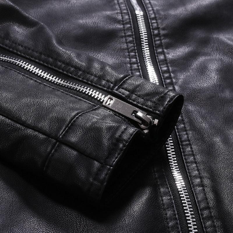 Stevvex men's black faux leather bomber jacket with silver zippers and cuff detail on Tampa Home & Garden Store