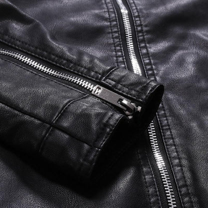 Stevvex men's black faux leather bomber jacket with silver zippers and cuff detail on Tampa Home & Garden Store