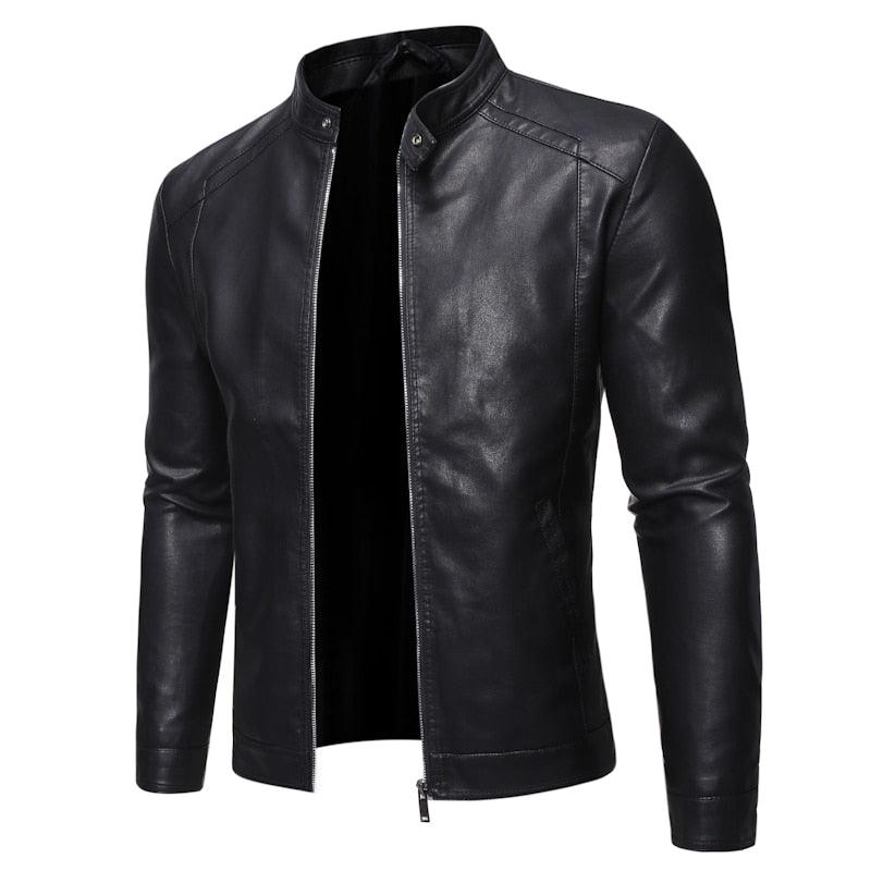 PU leather bomber jacket for men in black, slim fit on Tampa Home & Garden Store