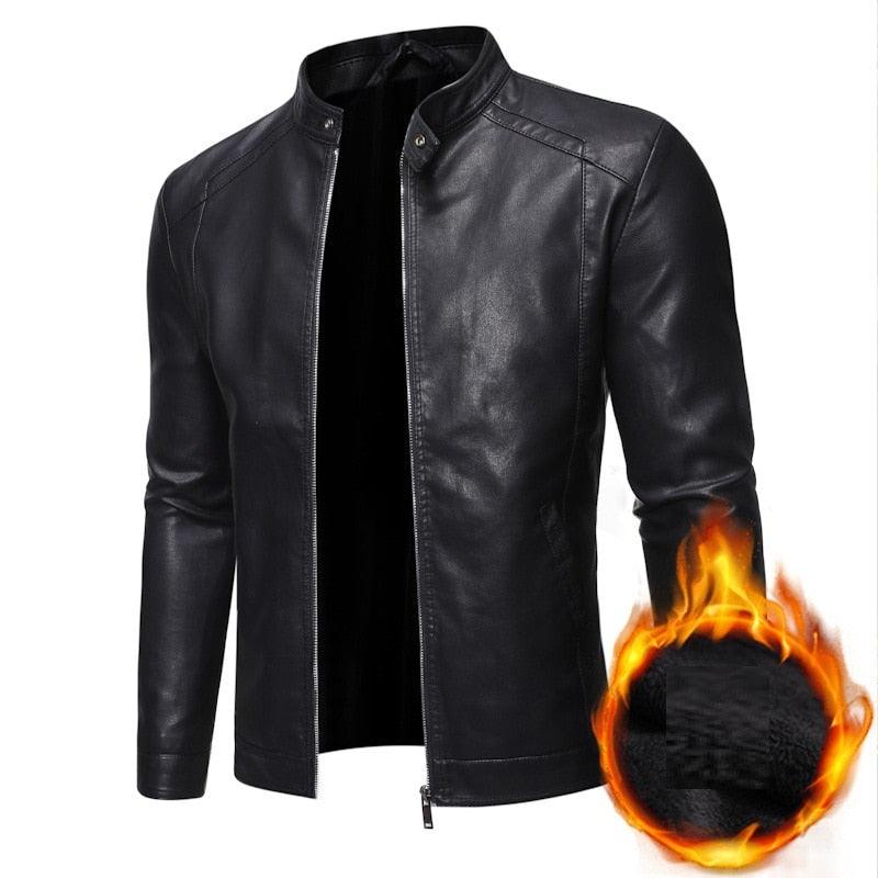 Men's black faux leather bomber jacket by Stevvex, slim fit PU leather coat on Tampa Home & Garden Store