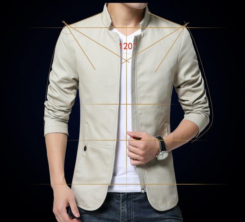 Stevvex men's lightweight cotton jacket, beige slim-fit coat with stand collar on Tampa Home & Garden Store