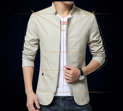 Stevvex men's lightweight cotton jacket, beige slim-fit coat with stand collar on Tampa Home & Garden Store