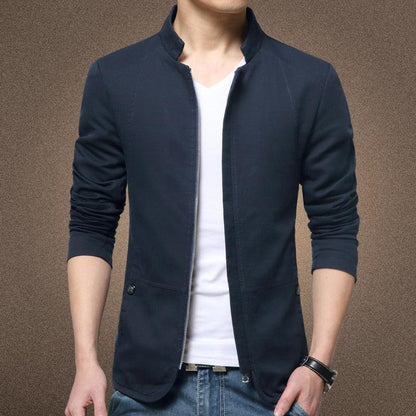 Men's black lightweight cotton jacket with zip front, slim fit, stand collar on Tampa Home & Garden Store