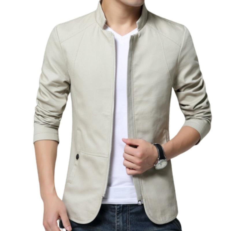 Stevvex men's lightweight beige cotton jacket with zip front, slim fit on Tampa Home & Garden Store