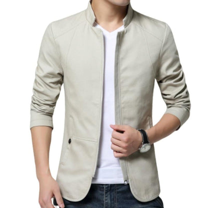 Stevvex men's lightweight beige cotton jacket with zip front, slim fit on Tampa Home & Garden Store