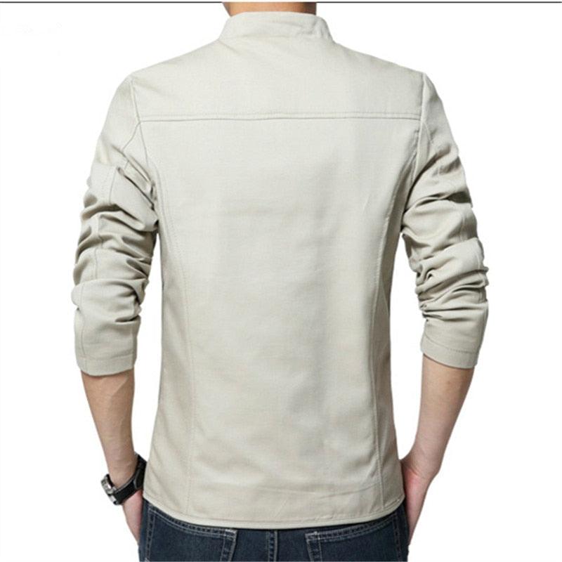 Stevvex beige lightweight cotton jacket for men, slim fit, back view on Tampa Home & Garden Store
