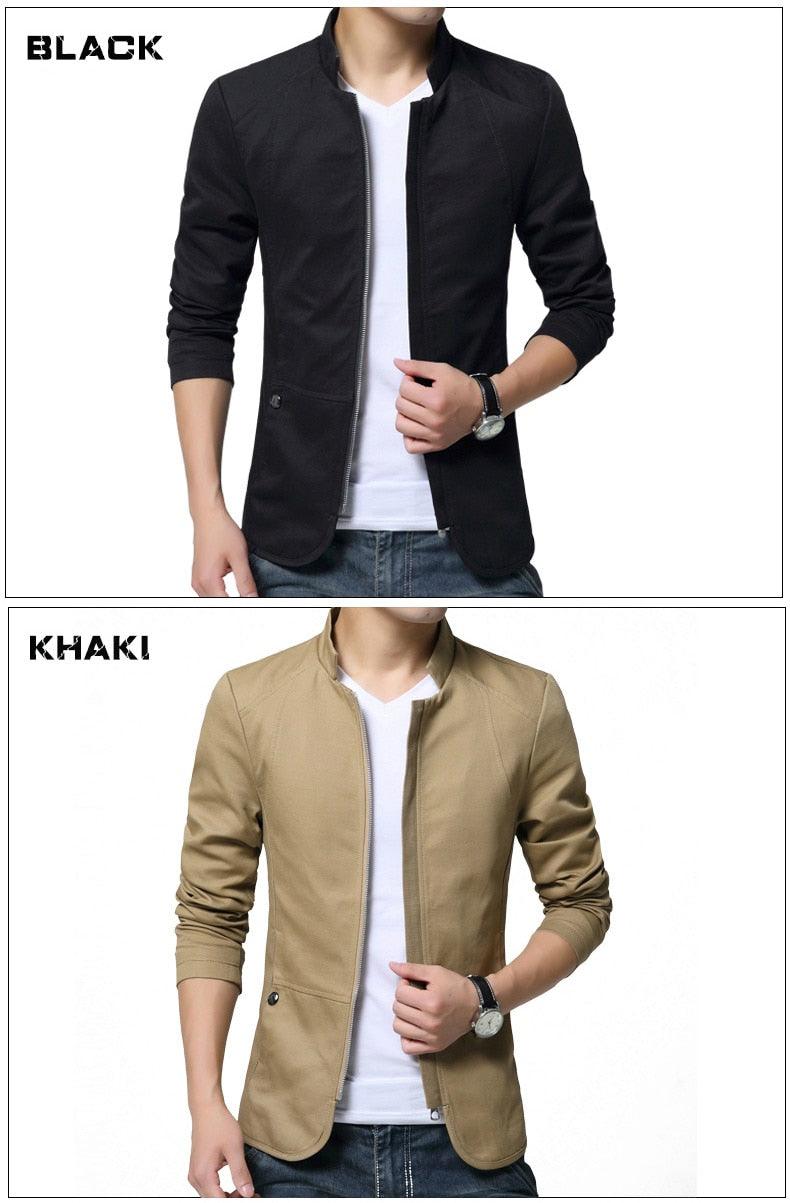 Stevvex men's two-color black khaki slim-fit cotton jackets with zip fronts and stand collars on Tampa Home & Garden Store