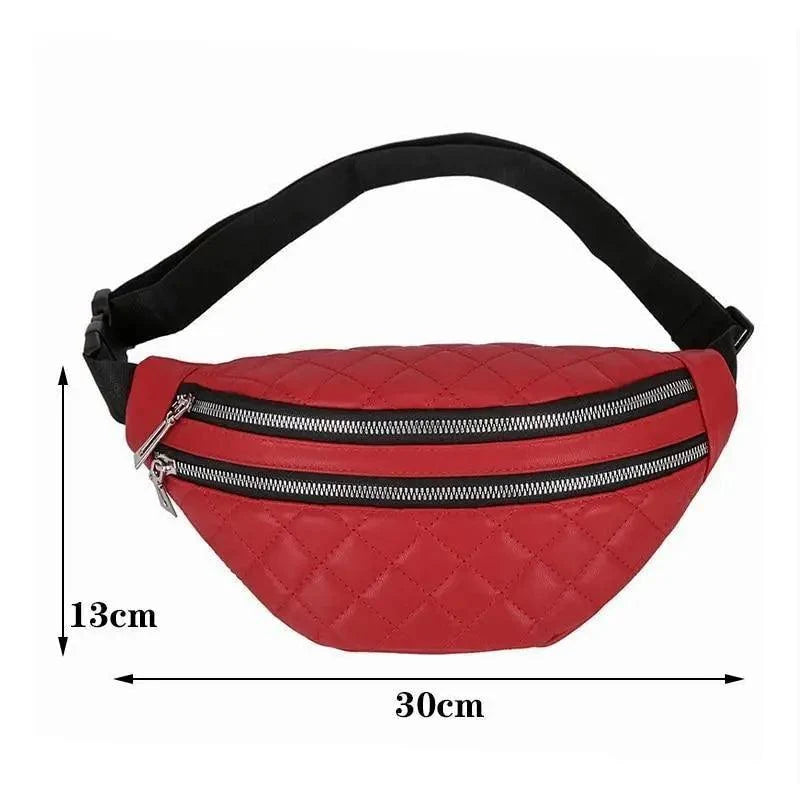 Fanny pack Stevvex red quilted PU leather with two zip pockets and adjustable strap, 30cm x 13cm on Tampa Home & Garden Store