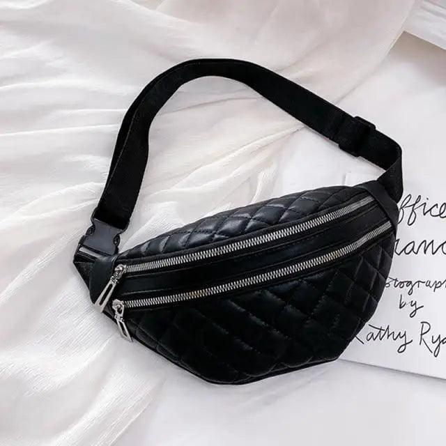 Fanny pack black quilted PU leather with dual zippers and adjustable strap on Tampa Home & Garden Store
