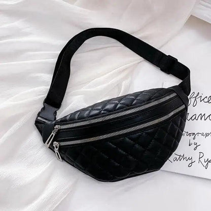 Fanny pack black quilted PU leather with dual zippers and adjustable strap on Tampa Home & Garden Store