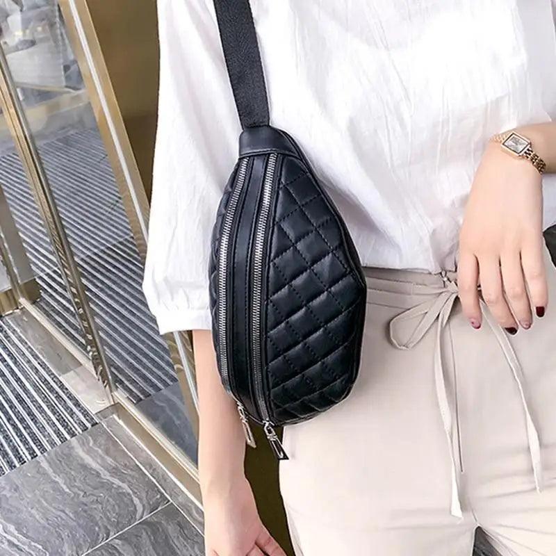 Fanny pack Stevvex black quilted PU leather waist bag waterproof travel accessory on Tampa Home & Garden Store