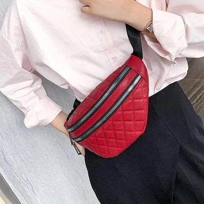 Fanny pack Stevvex red quilted PU leather with dual zippers and adjustable strap on Tampa Home & Garden Store