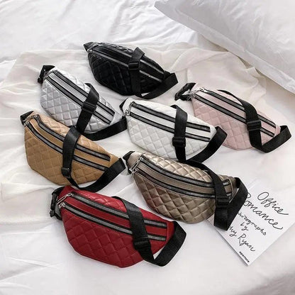 Quilted PU leather waist bag by Stevvex in assorted colors with adjustable strap and dual zippers on Tampa Home & Garden Store