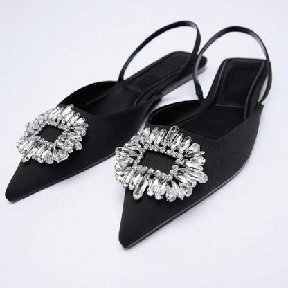 Rhinestone Pointed Toe Slip On Flats for Women