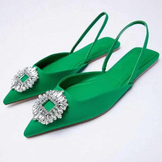 Rhinestone Pointed Toe Slip On Flats for Women