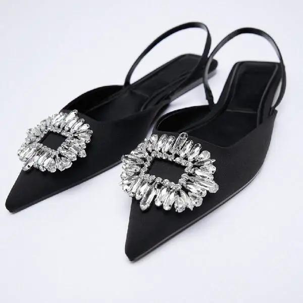 Rhinestone Pointed Toe Slip On Flats for Women