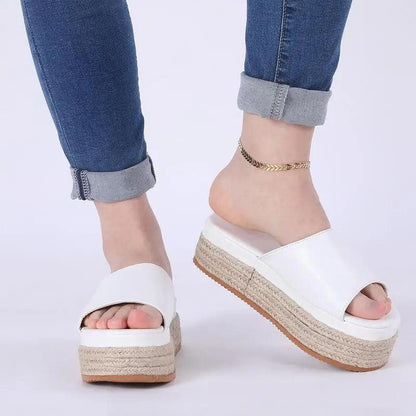 Stevvex ST85234GHJ white platform wedge sandals with open toe and rope-sole on Tampa Home & Garden Store