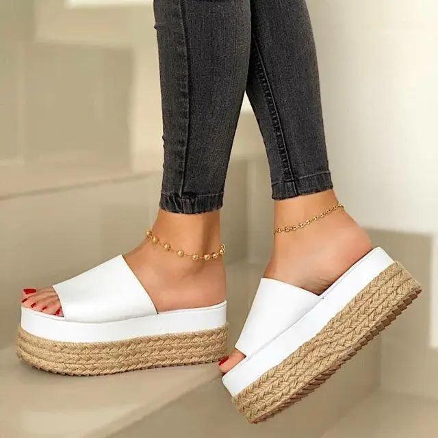 Stevvex white platform espadrille sandals with rope wedge open toe on Tampa Home & Garden Store