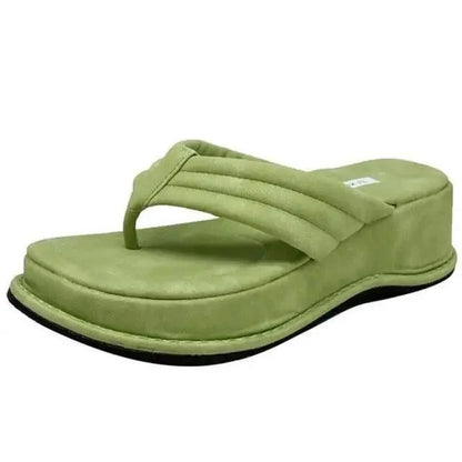 Lime green platform wedge sandal with padded thong strap for women on Tampa Home & Garden Store