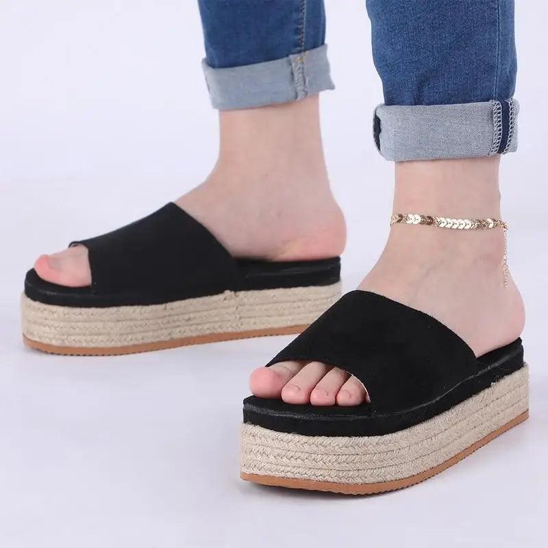 Stevvex ST85234GHJ black platform espadrille sandals pair with open toe on Tampa Home & Garden Store