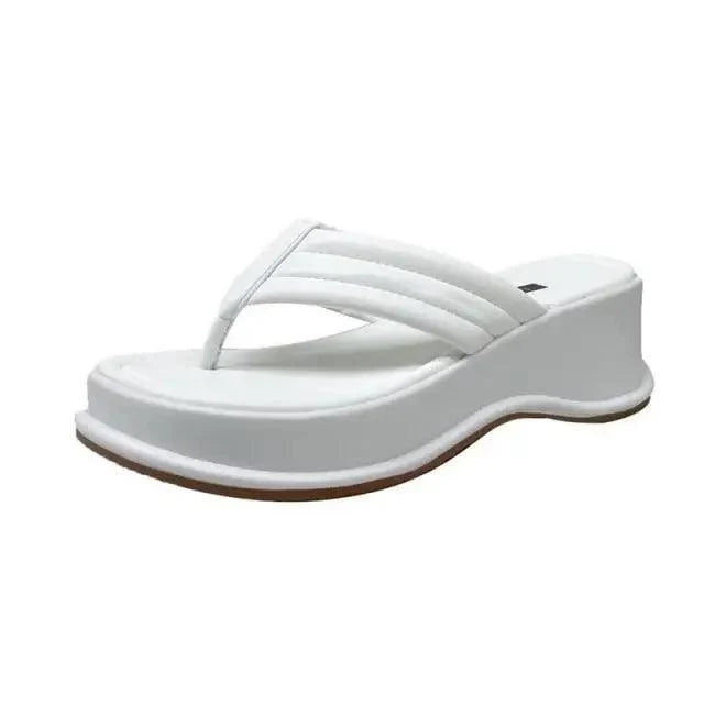 White platform wedge sandals with thong straps ST85234GHJ Stevvex on Tampa Home & Garden Store