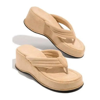 Stevvex beige platform thong sandals pair with cushioned footbeds on Tampa Home & Garden Store