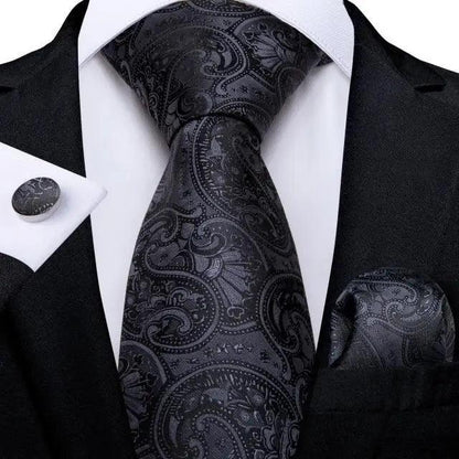 Luxury blue silk paisley tie by Stevvex with matching pocket square and cufflink set on Tampa Home & Garden Store