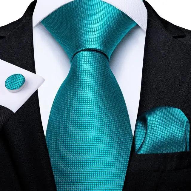 Stevvex turquoise blue silk tie set with matching pocket square and cufflinks for men on Tampa Home & Garden Store