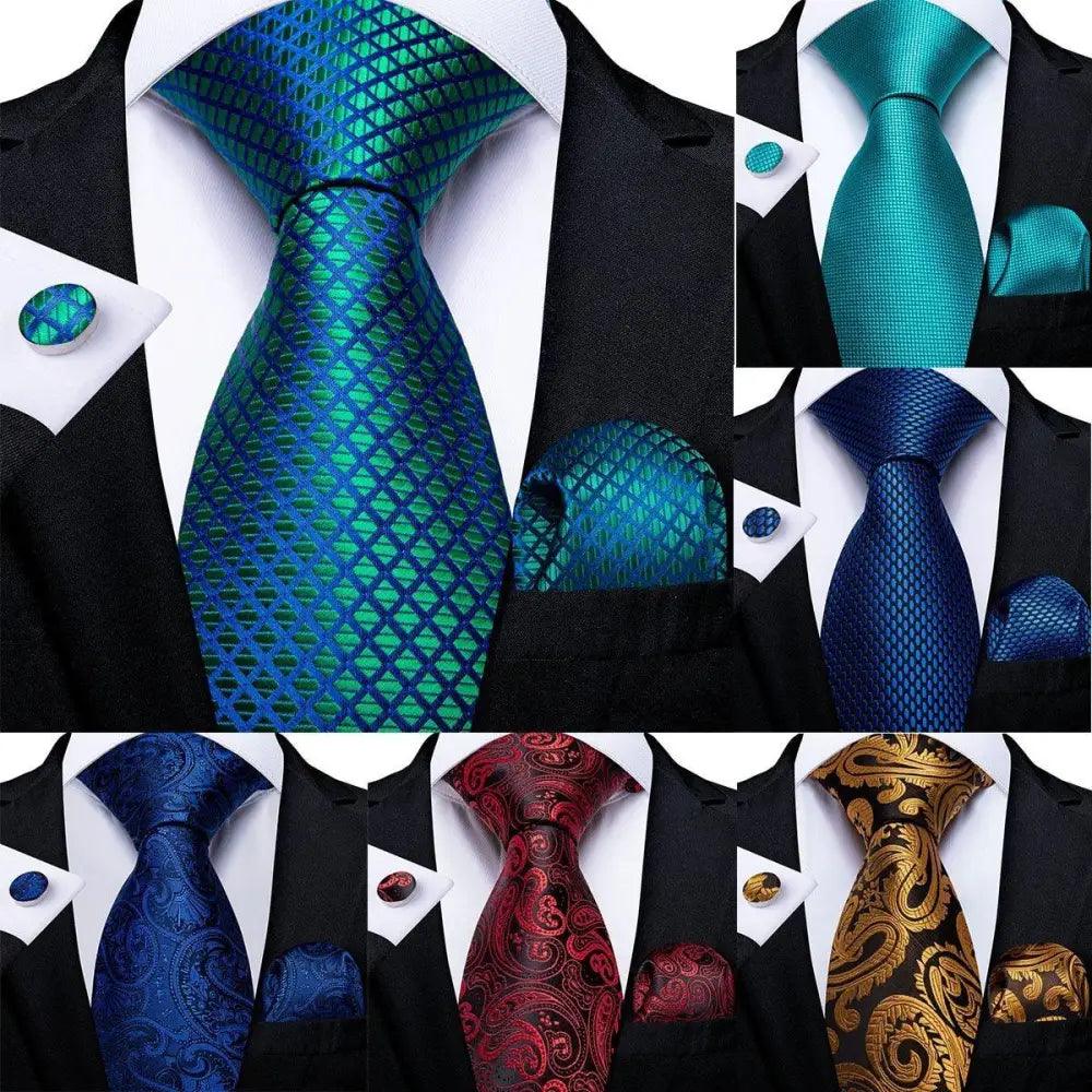 Luxury blue silk wedding necktie set with pocket square and cufflinks in blue teal patterns on Tampa Home & Garden Store