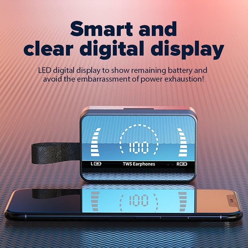 Stevvex in-ear wireless headphones with mirror charging case and LED display on Tampa Home & Garden Store