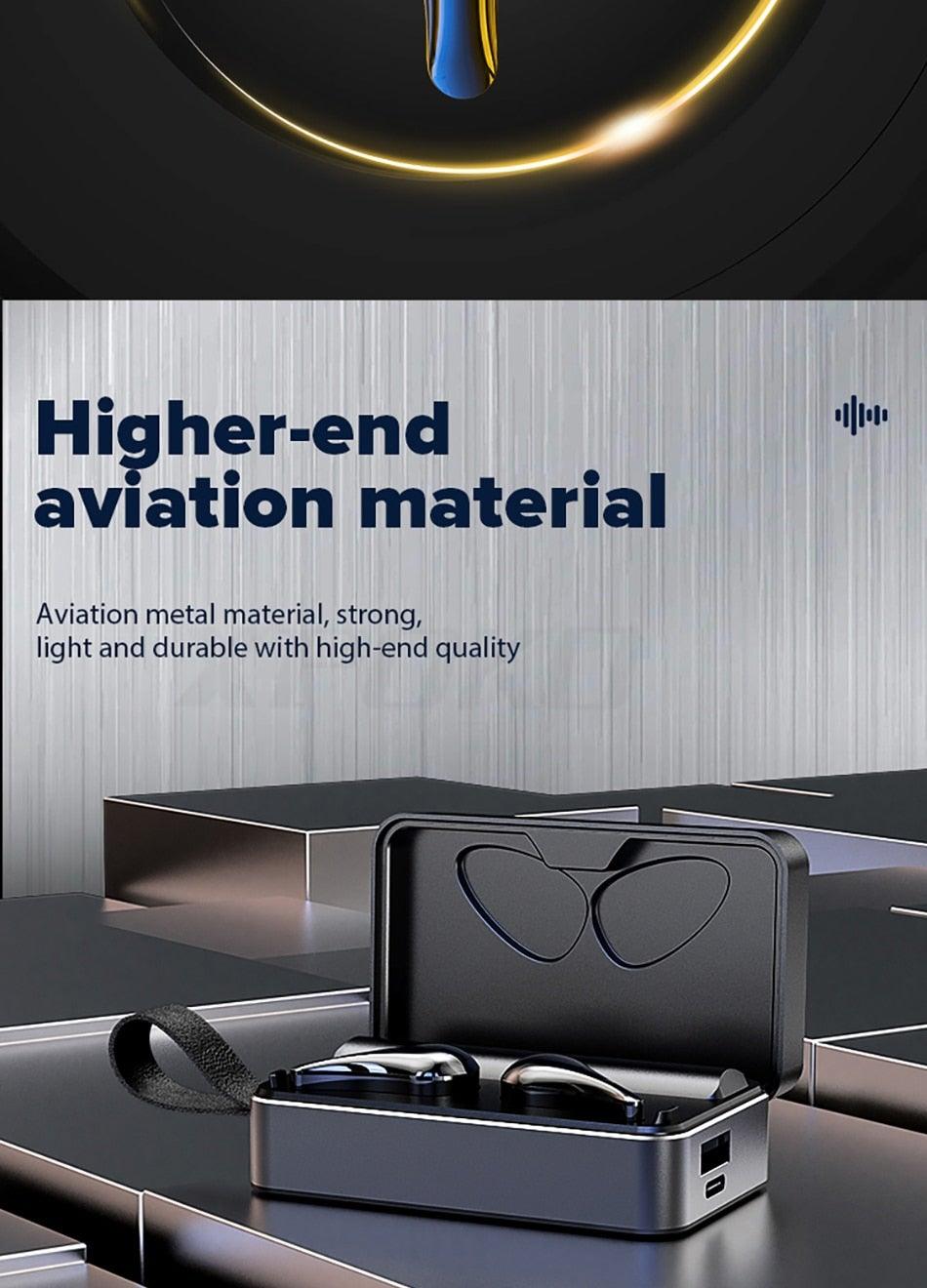 Stevvex in-ear wireless headphones with metal charging case open lid on Tampa Home & Garden Store