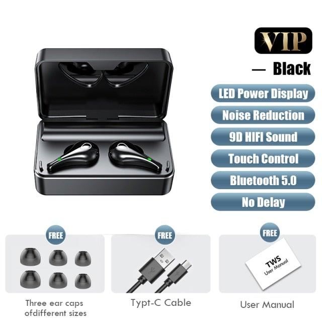 Stevvex wireless in-ear headphones with black mirror charging case Bluetooth 5.0 on Tampa Home & Garden Store