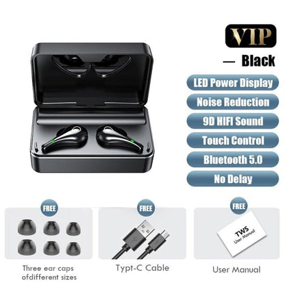 Stevvex wireless in-ear headphones with black mirror charging case Bluetooth 5.0 on Tampa Home & Garden Store