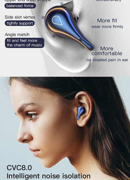 Stevvex blue wireless in-ear headphones with mic, ergonomic earbud, CVC8.0 noise isolation on Tampa Home & Garden Store