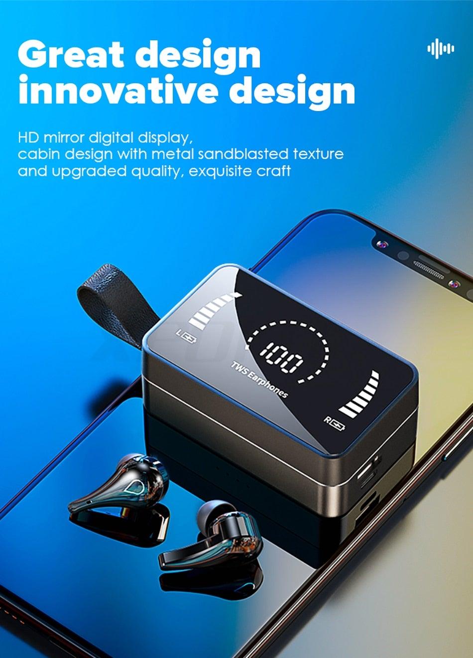In-ear Bluetooth headphones Stevvex with mirror charging box and digital display on Tampa Home & Garden Store