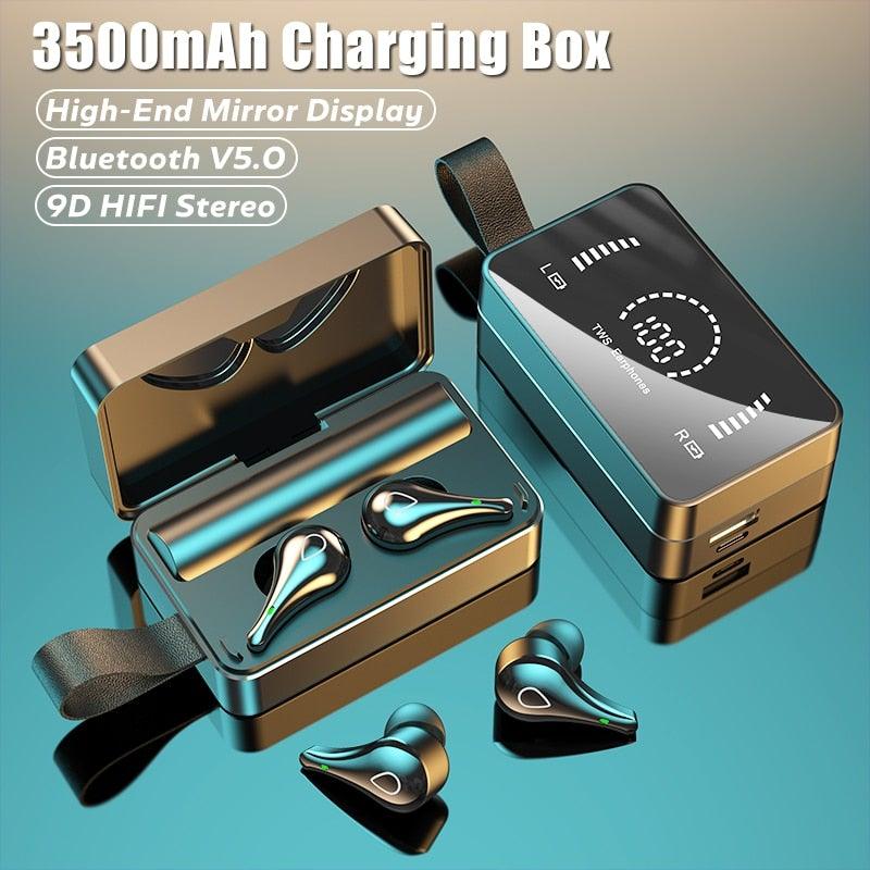Stevvex in-ear headphones with turquoise earbuds and mirror-charge case Bluetooth 5.0 on Tampa Home & Garden Store