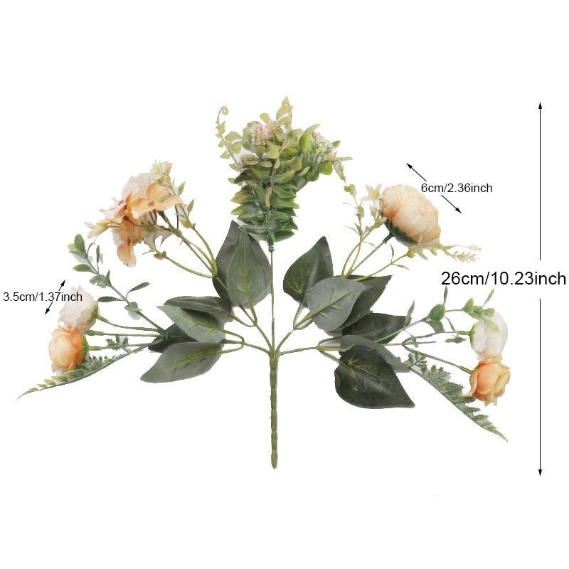 Stevvex artificial silk rose bouquet with peach roses and greenery, wedding and party decor on Tampa Home & Garden Store
