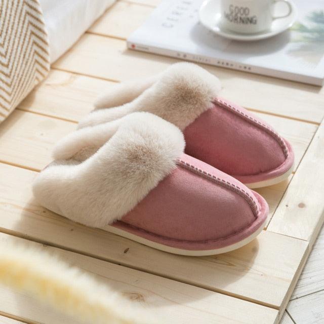 Stevvex women's pink faux suede fur slippers with plush lining memory foam anti-slip sole on Tampa Home & Garden Store
