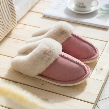 Stevvex women's pink faux suede fur slippers with plush lining memory foam anti-slip sole on Tampa Home & Garden Store