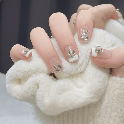 Luxury cover press-on nails 24pc set nude pink with white tips and foil accents by Shaketea on Tampa Home & Garden Store