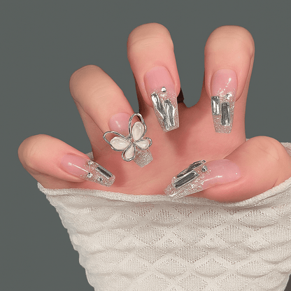 Shaketea press-on nails 24-piece set with nude pink base and glitter accents on Tampa Home & Garden Store