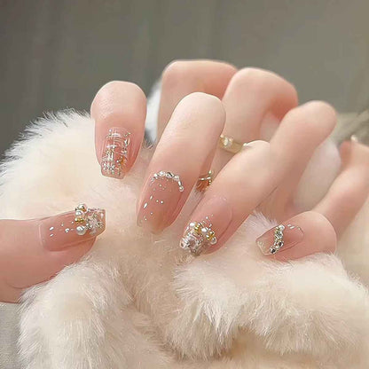 Shaketea press-on nails 24-piece set nude pink with crystal rhinestones on Tampa Home & Garden Store